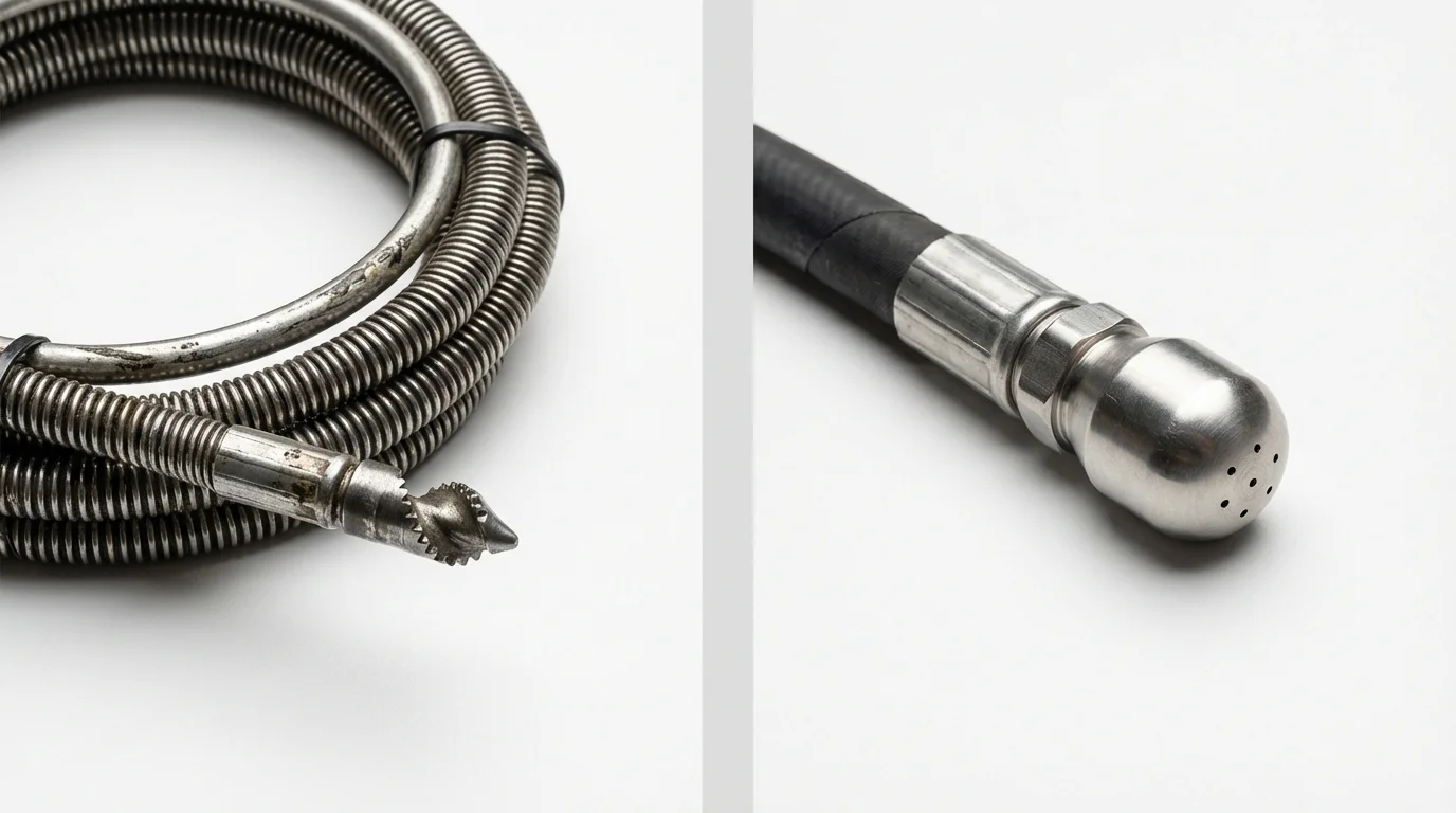 Drain snake cable and hydro jetting nozzle used for drain cleaning in Calvert, TX