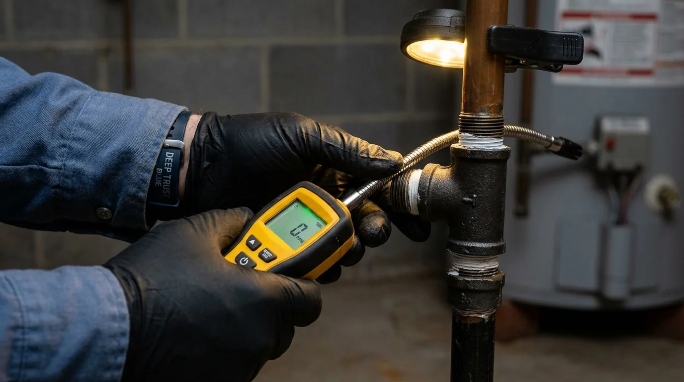 Gas leak detection with electronic sniffer by Johns Plumbing LLC in Calvert