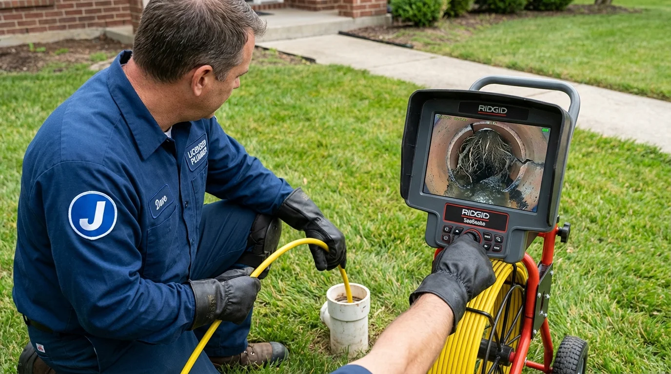 Sewer camera inspection being performed by Johns Plumbing LLC in Calvert
