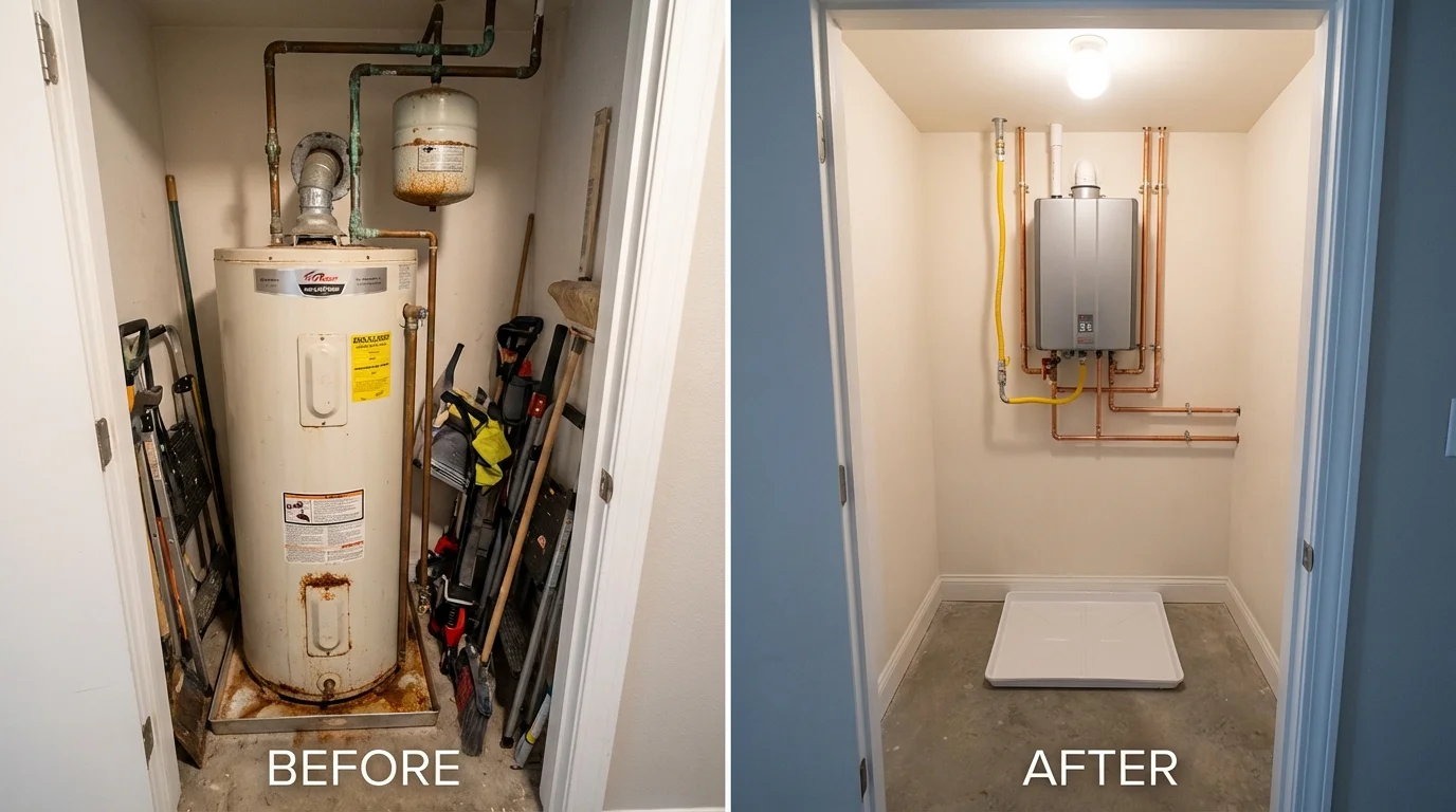 Tank water heater versus wall-mounted tankless unit comparison for Calvert, TX homeowners